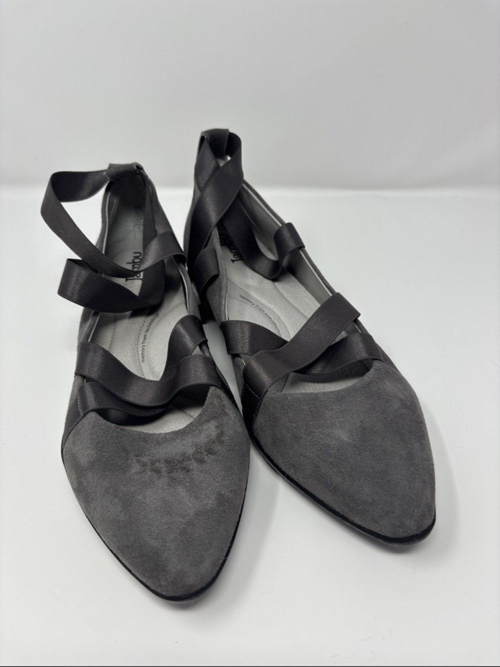 Jambu Women's Gray Suede Pointed-Toe Lace-Up Flats 8M 8 M